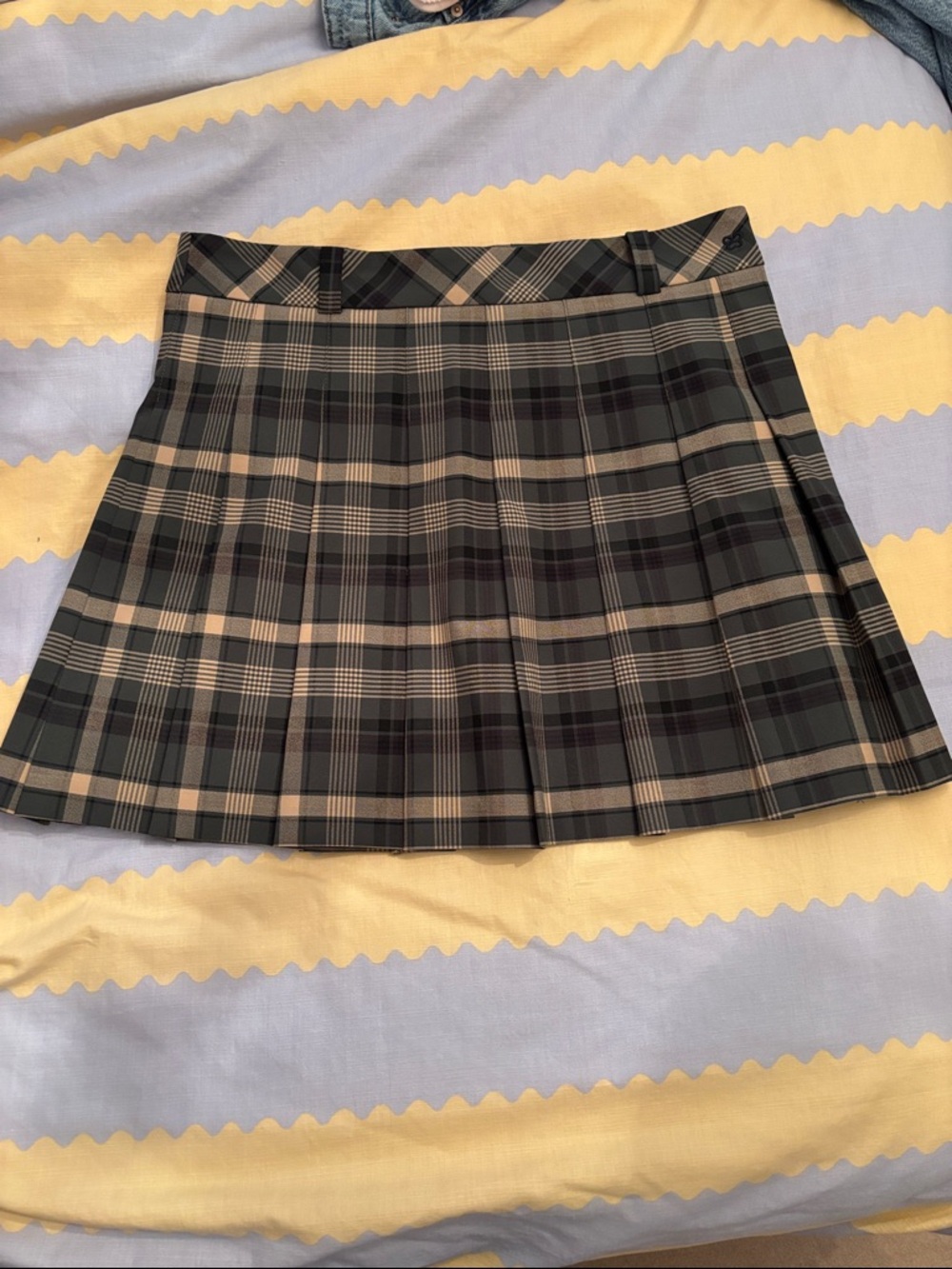 Sunday Best Plaid Pleated Mini Skirt in Black & Beige